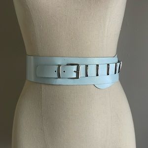 VTG Light Blue Statement Waist Cincher Belt w/Silver Toned Hardware 50-80s Style